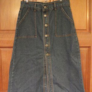 Vintage WEAR JEANS Denim Button Down Midi Skirt Sz M